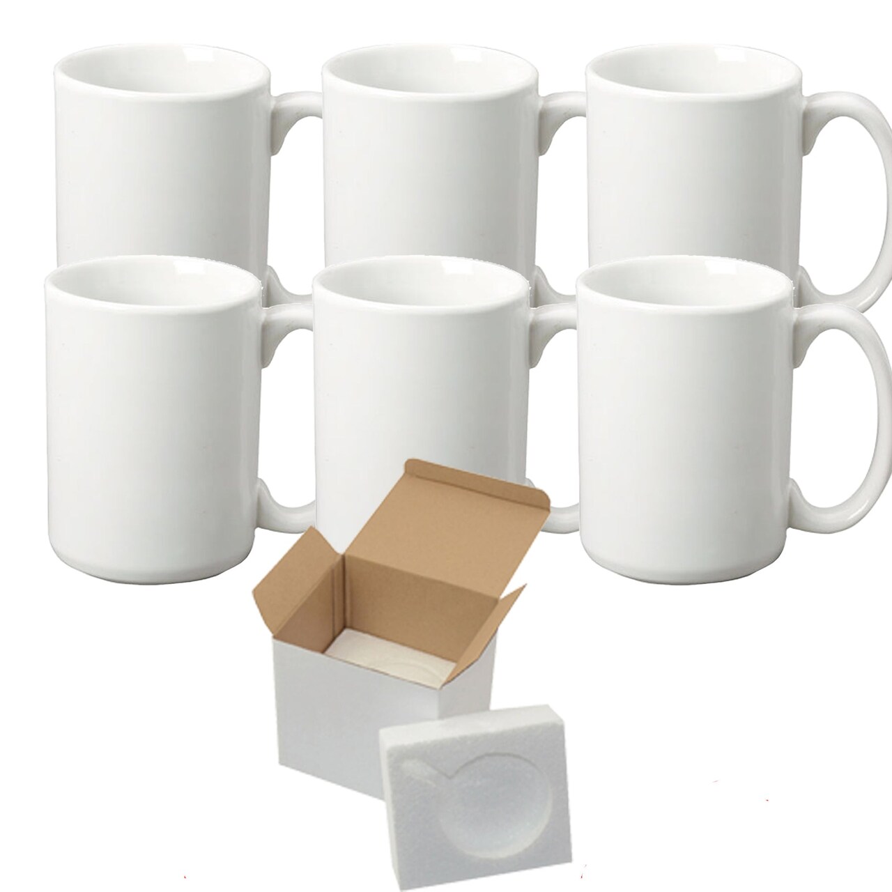6 Pcs 15OZ El Grande White Sublimation Mugs With Foam Support Boxes